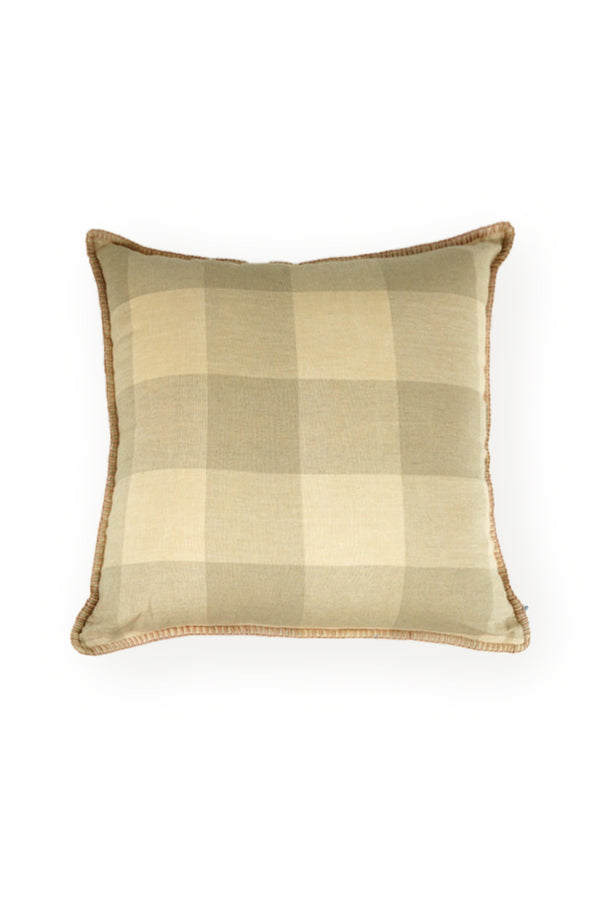 Linen Wide checkered Cushion - Beige & Off White