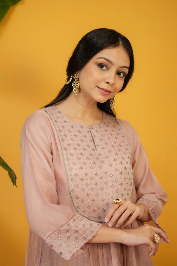 Chanderi Hand Work Kurta - Pink