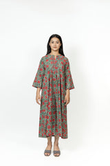 Cotton Hand Block Printed Dress - Green