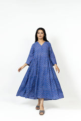 Cotton Hand Block Printed Dress- Blue