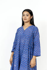 Cotton Hand Block Printed Dress- Blue