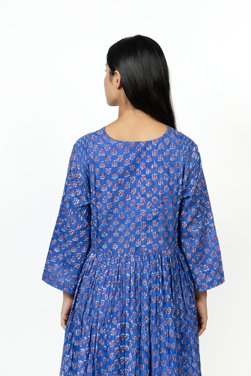 Cotton Hand Block Printed Dress- Blue