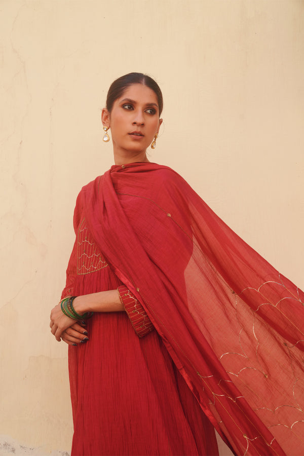 Chanderi Dupatta - Maroon
