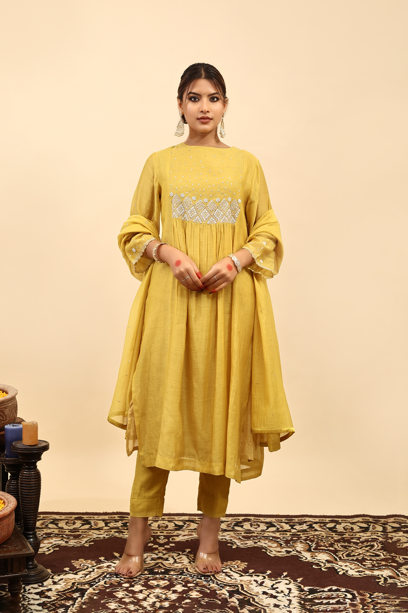 Chanderi Parallel - Yellow