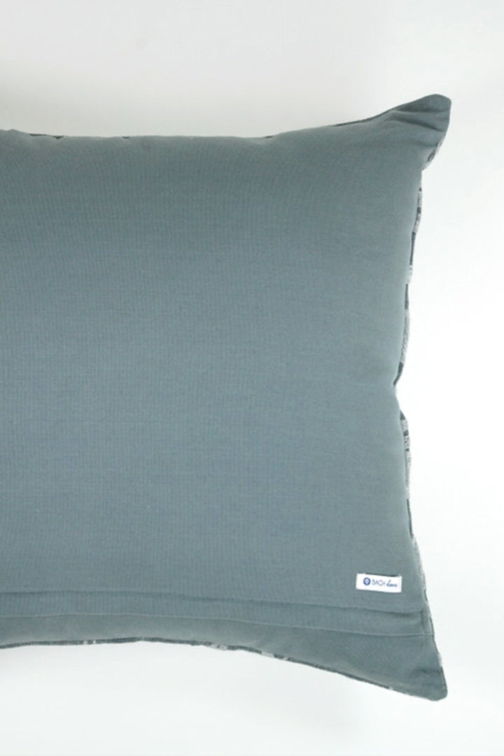 Jute Cotton Embroidered Cushion - Blue
