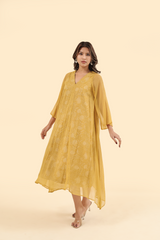 Chiffon Printed Dress - Yellow