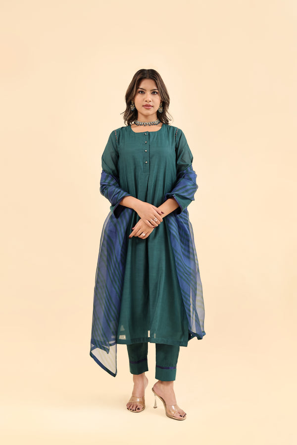 Chanderi Hand Work Kurta - Green