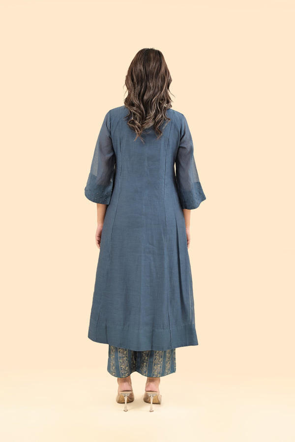 Chanderi Hand Work Kurta - Blue