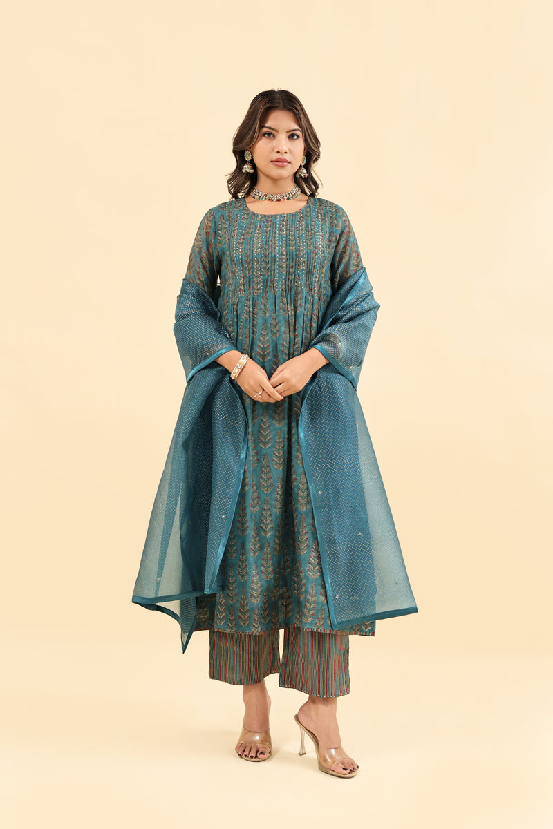 Chanderi Hand Block Printed Kurta - Blue