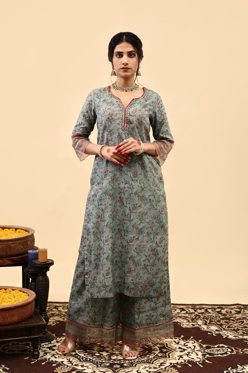 Chanderi Hand Block Printed Kurta - Blue