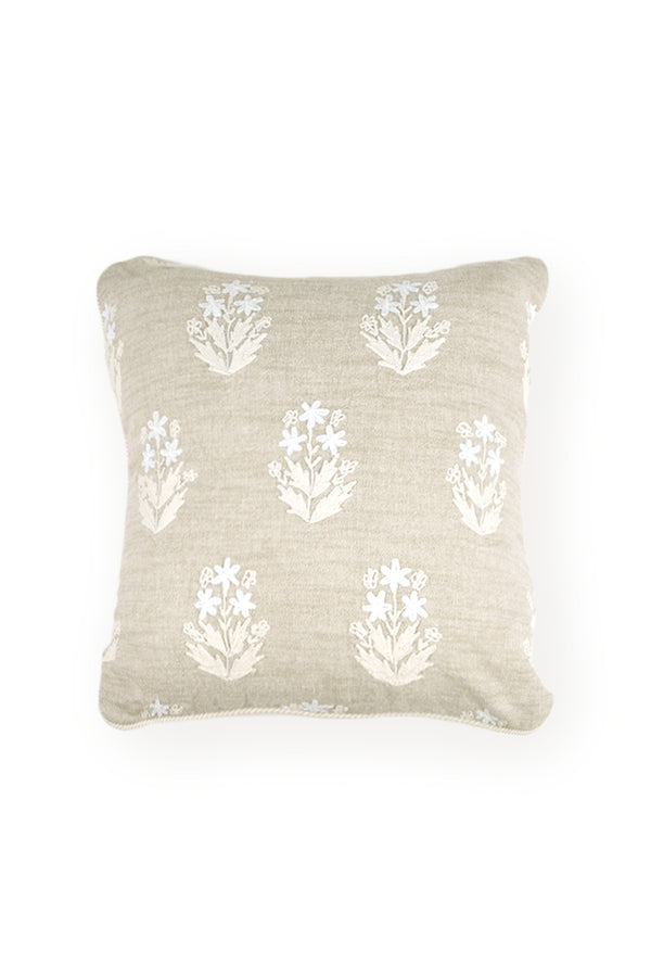 Cotton Chenille Embroidered Cushion - Beige