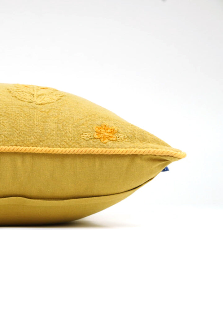 Cotton Chenille Embroidered Cushion - Mustard