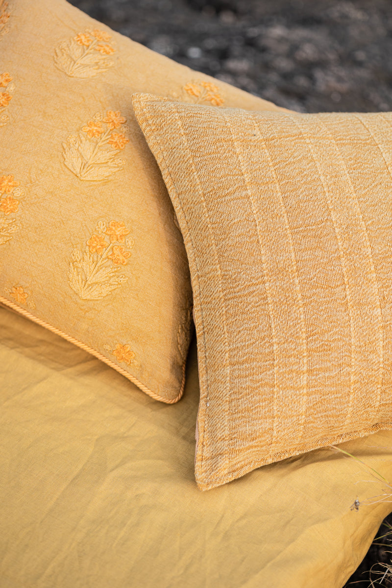 Cotton Chenille Embroidered Cushion - Mustard