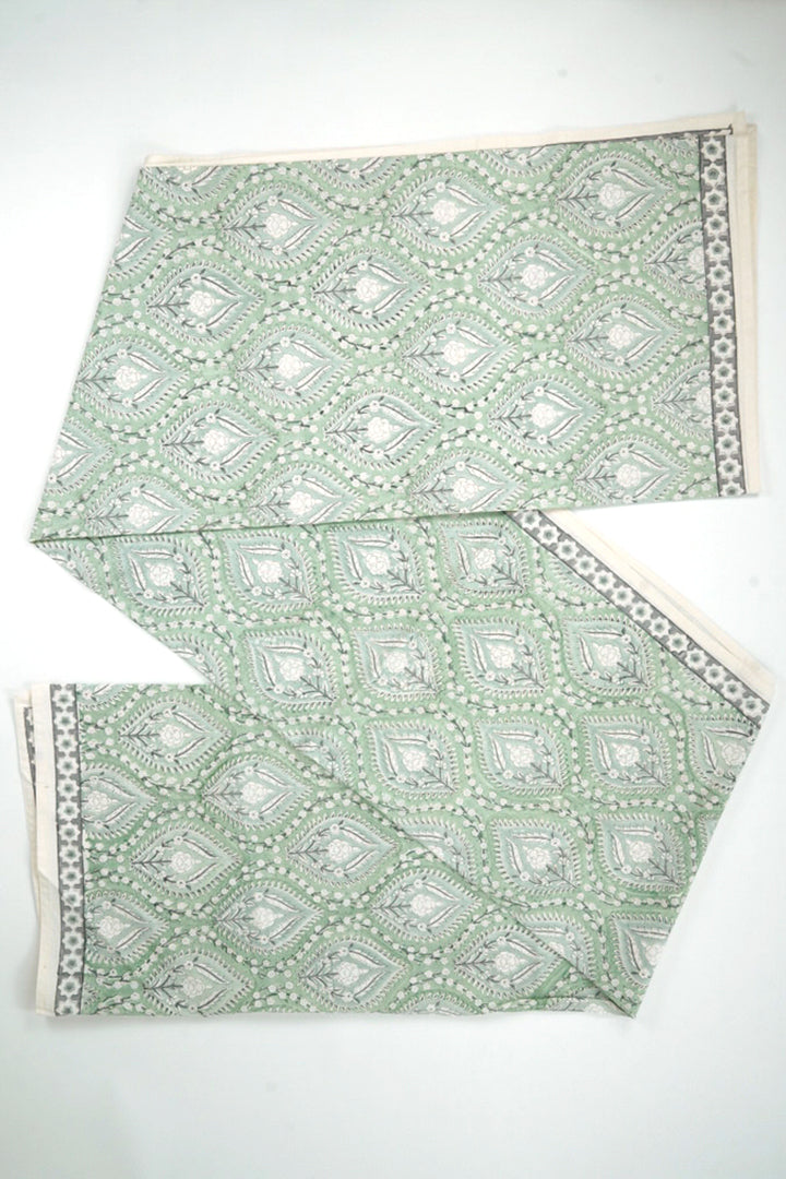 Cotton Hand Block Printed Bedsheet - Light Green