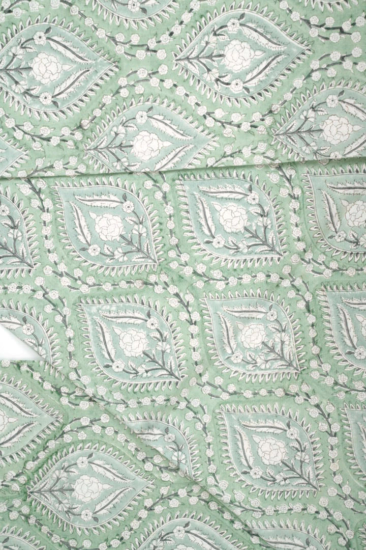 Cotton Hand Block Printed Bedsheet - Light Green