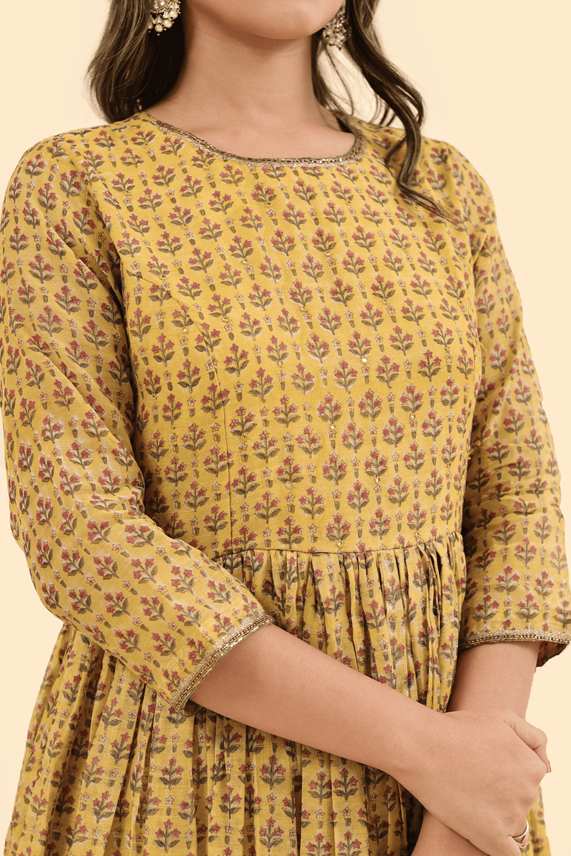 Chanderi Hand Block Printed Embroidered Kurta - Yellow