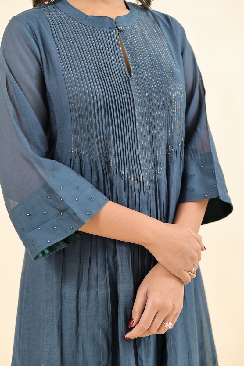 Chanderi Hand Work Kurta - Blue