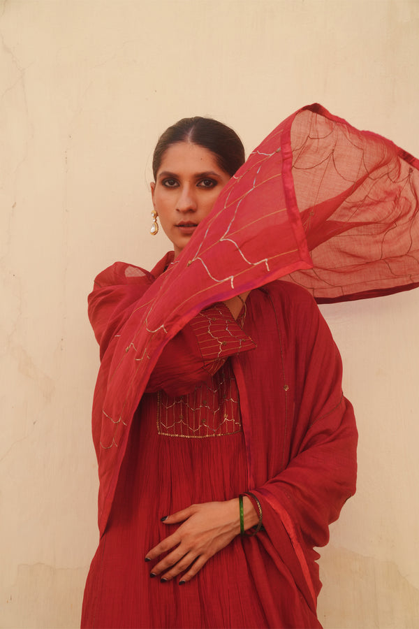 Chanderi Dupatta - Maroon