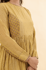 Chanderi Hand Block Printed Embroidered Kurta - Yellow