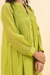 Chanderi Hand Embroidered Kurta - Green