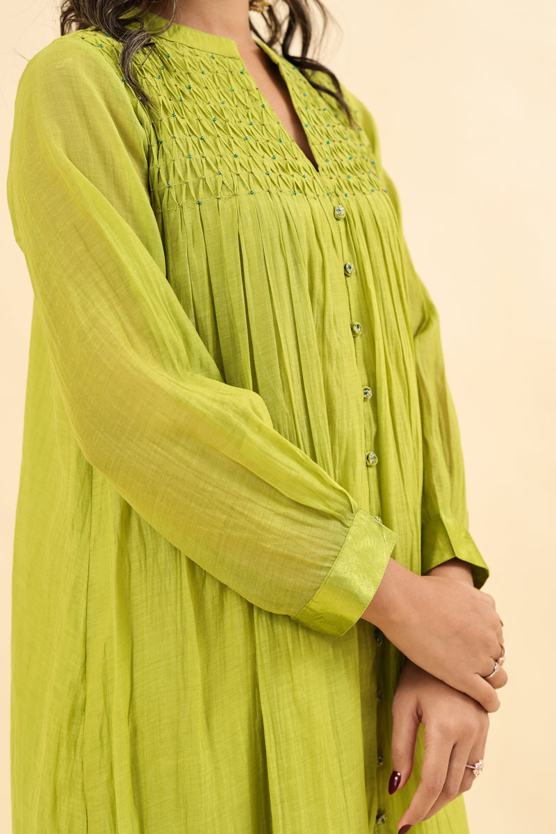 Chanderi Hand Embroidered Kurta - Green