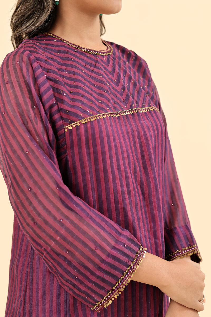 Chanderi Hand Block Printed Kurta - Purple