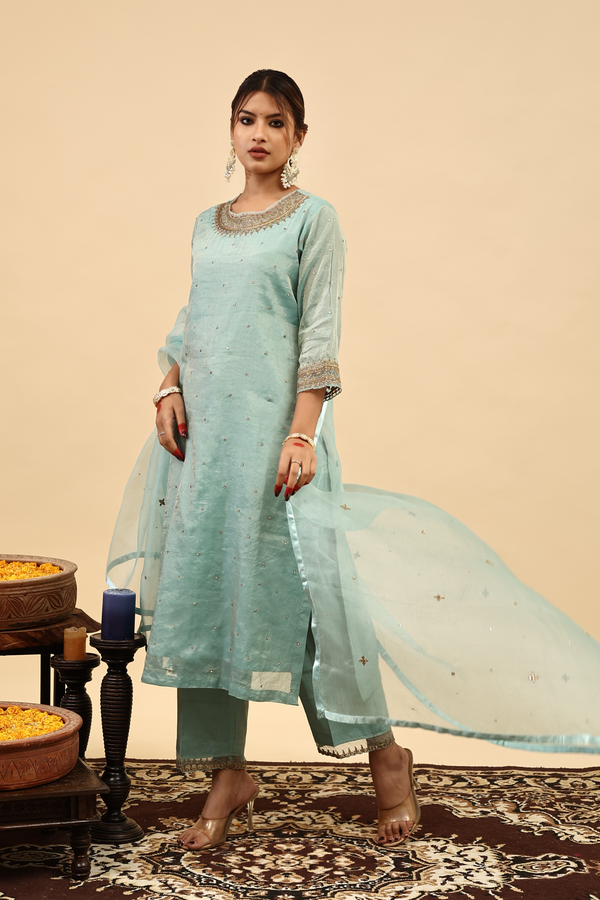 Organza Dupatta - Blue