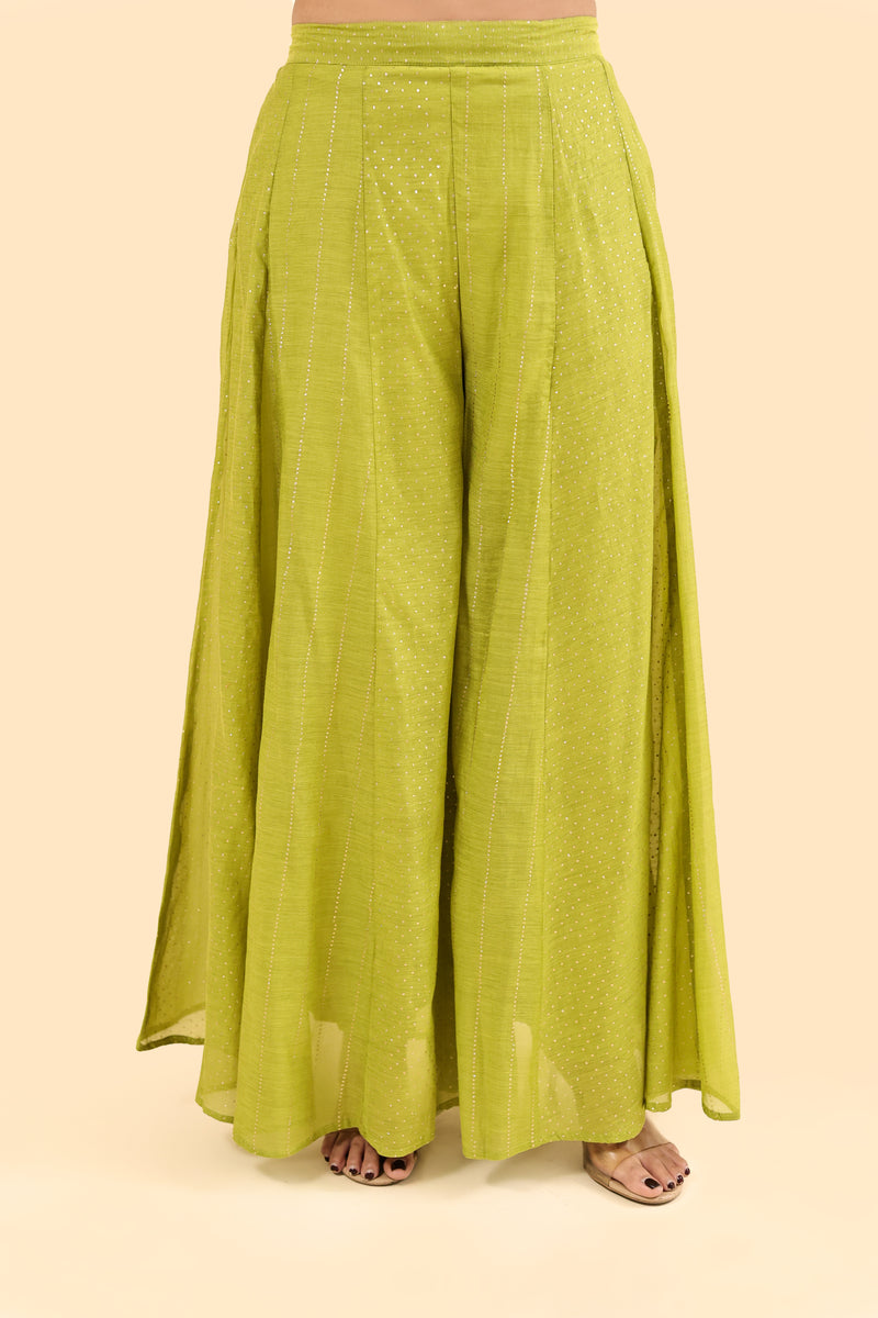 Chanderi Sharara With Drawstring Waistband - Green