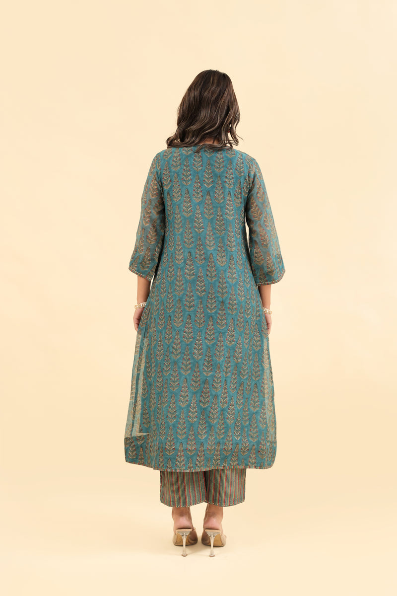 Chanderi Hand Block Printed Kurta - Blue