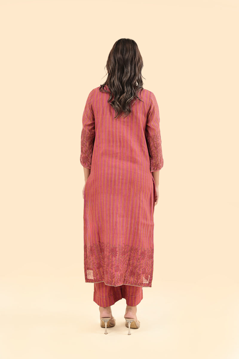 Chanderi Hand Block Printed V Neck Kurta - Pink