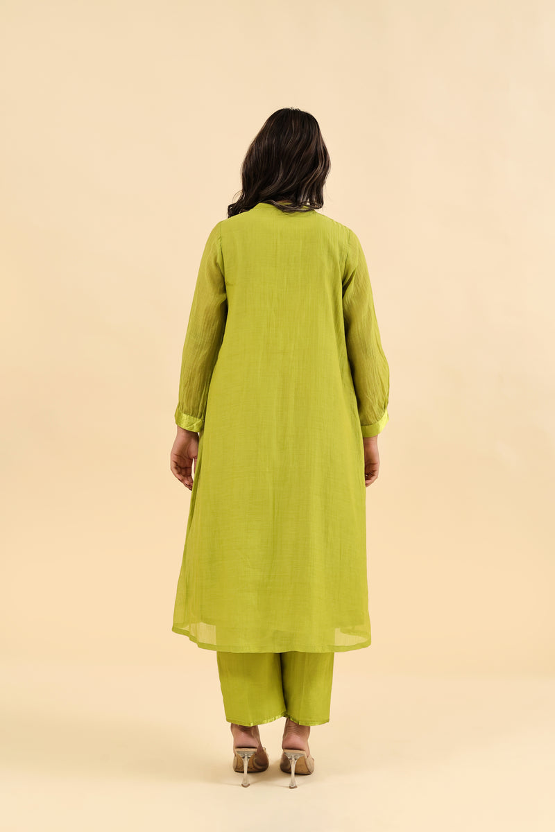 Chanderi Hand Embroidered Kurta - Green