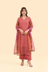 Chanderi Hand Block Printed V Neck Kurta - Pink