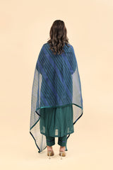 Organza Hand Block Printed Dupatta - Blue