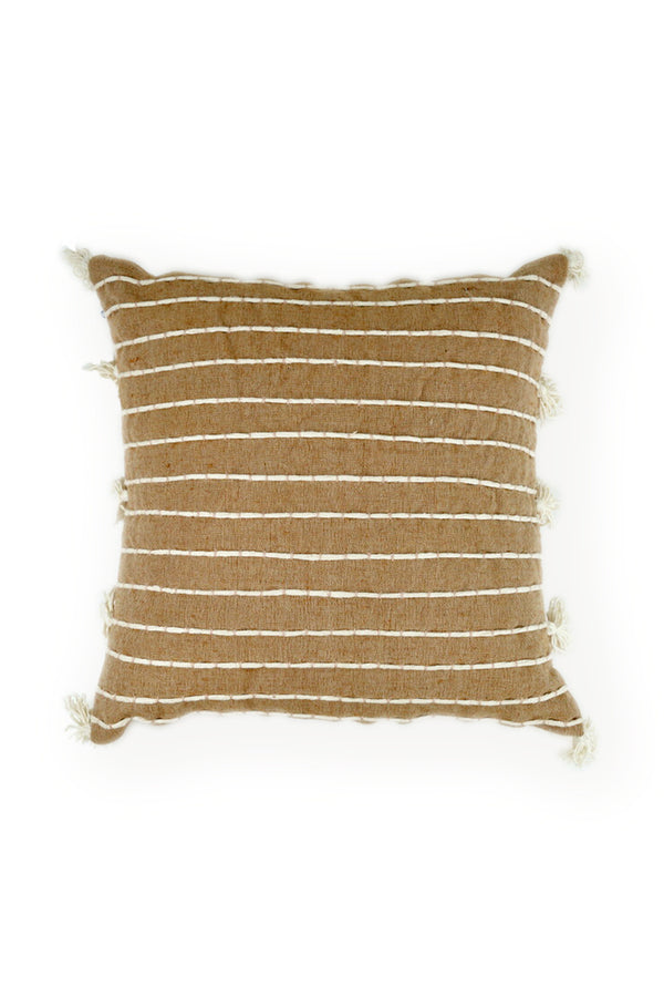 Jute Cotton Cord Embroidered Cushion - Sepia