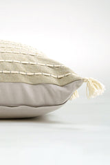 Jute Cotton Cord Embroidered Cushion - Beige