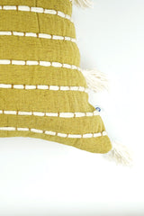 Jute Cotton Cord Embroidered Cushion - Mustard