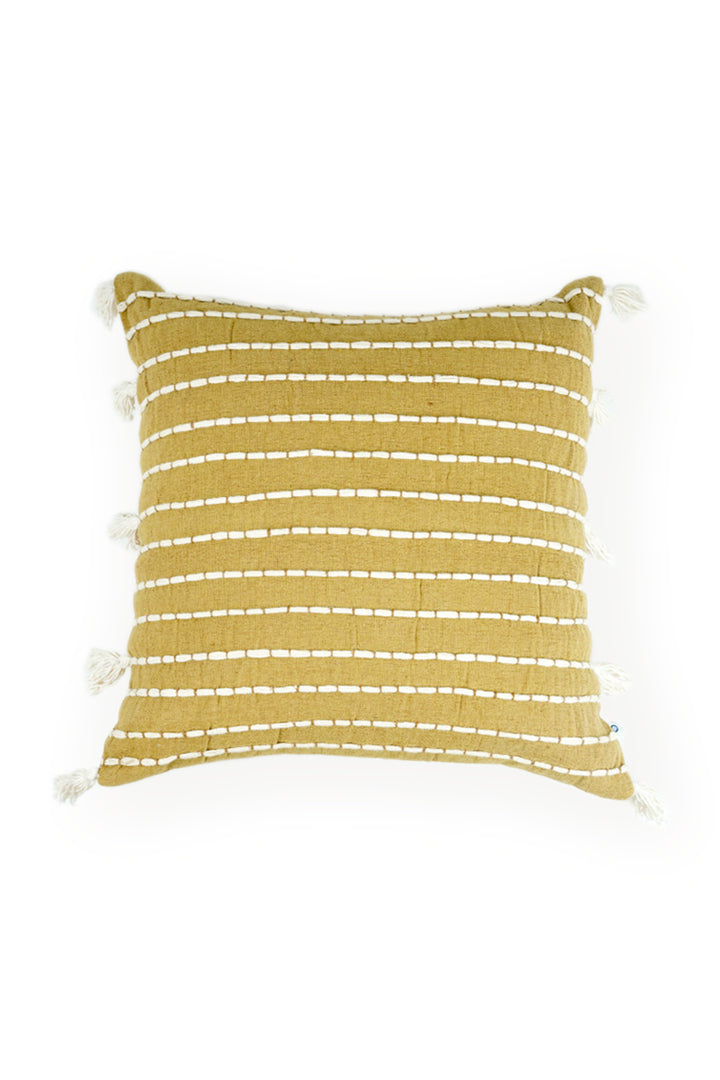 Jute Cotton Cord Embroidered Cushion - Mustard