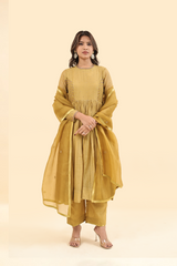 Chanderi Hand Block Printed Embroidered Kurta - Yellow