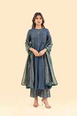 Chanderi Hand Work Kurta - Blue