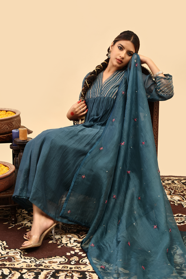 Organza Dupatta - Blue