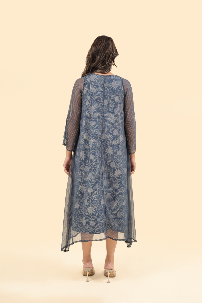 Chiffon Printed Dress - Blue