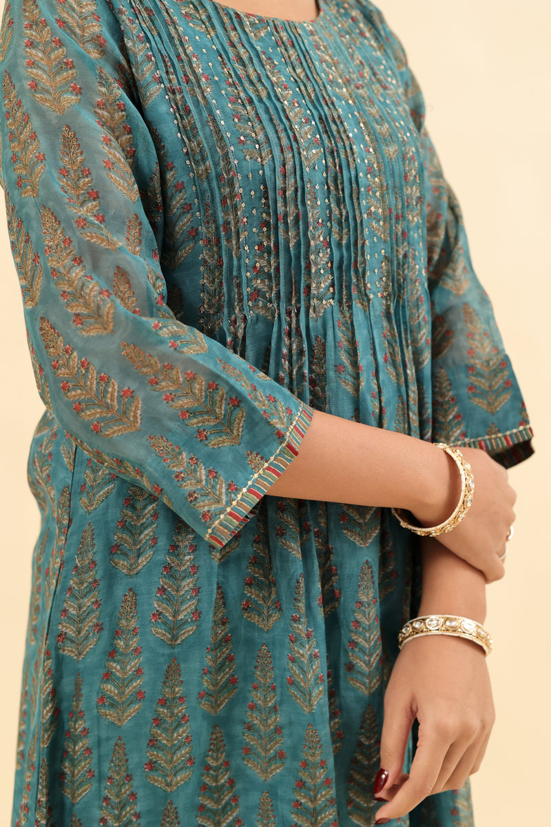 Chanderi Hand Block Printed Kurta - Blue