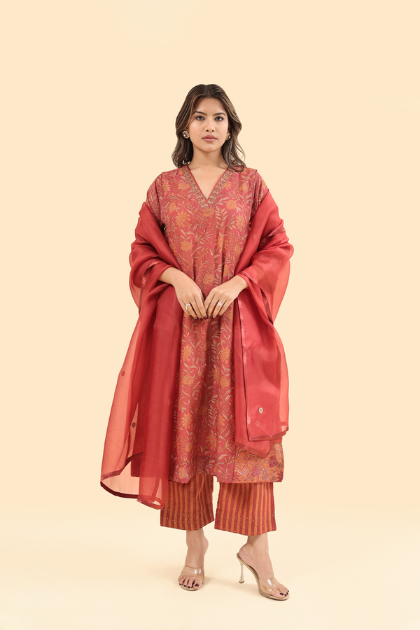 Organza Dupatta - Red