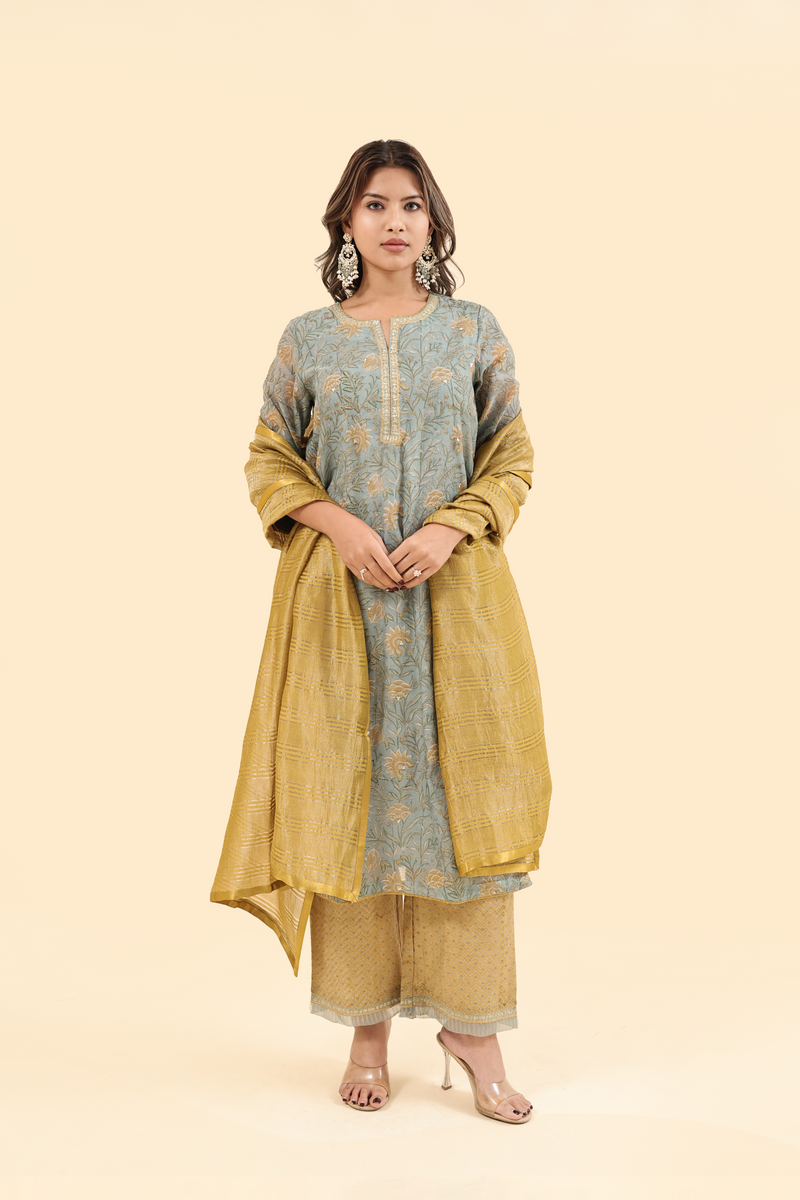 Organza Zari Dupatta - Yellow