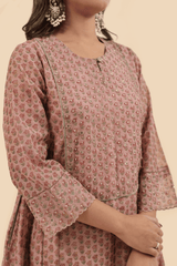 Chanderi Hand Block Printed Embroidered Kurta - Pink