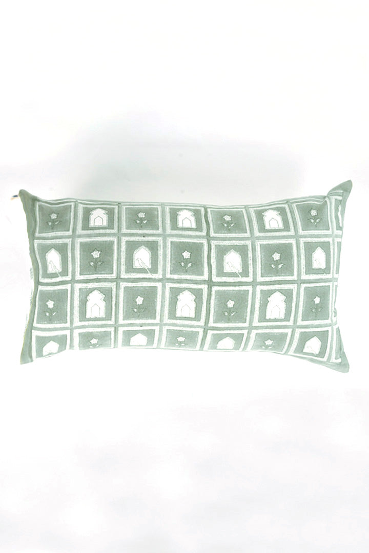 Cotton Handblock Printed Cushion - Light Green  Bagh India