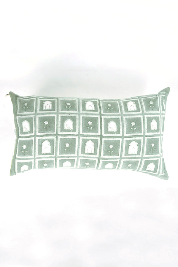 Cotton Handblock Printed Cushion - Light Green