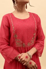 Chanderi Hand Work Kurta - Pink