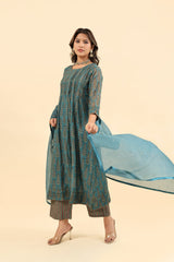 Organza Dupatta - Blue