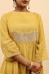 Chanderi Hand Work Kurta - Yellow